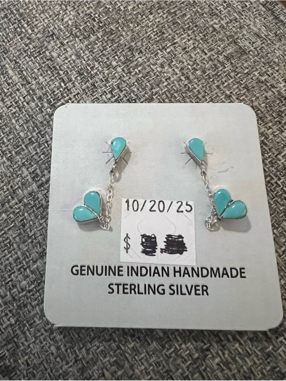Genuine Indian Handmade Sterling Silver Turquoise Earrings